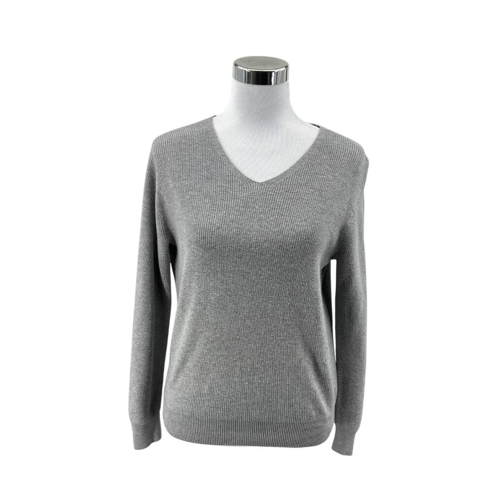 Uniqlo Women’s Gray V-Neck Sweater Small Cotton Cashmere Blend Long Sleeve